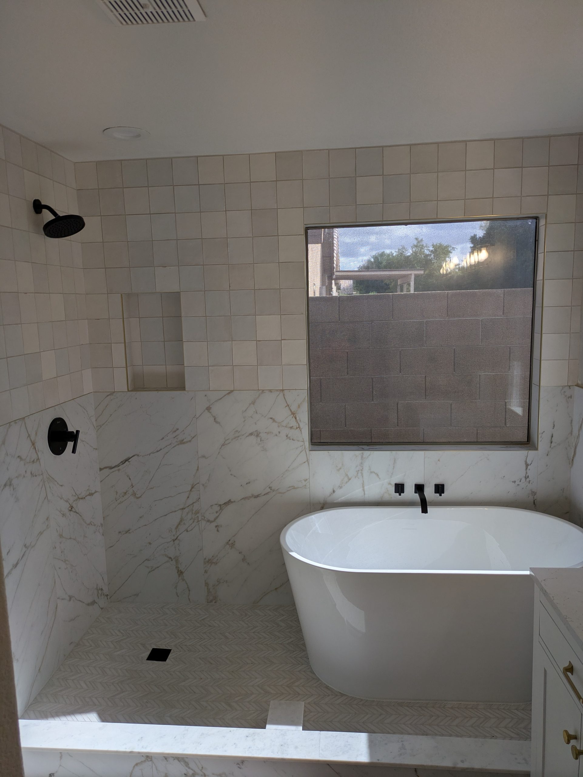 Completed modern bathroom plumbing project